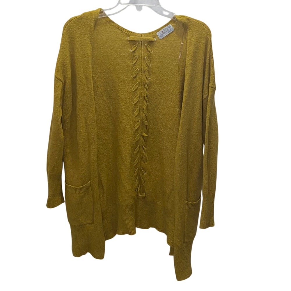 Poof Apparel Women's‎ Medium Mustard Yellow Lace Back Cardigan Sweater Pockets